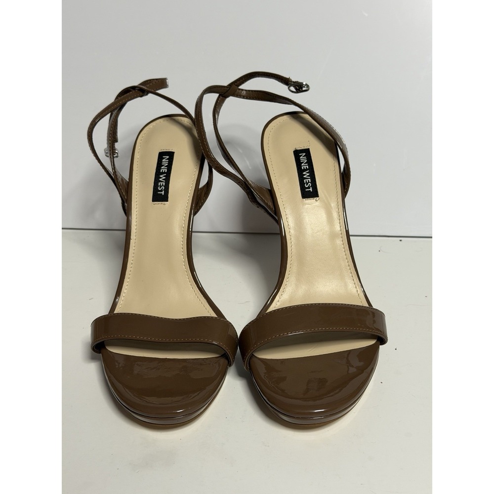 Nine West Leather Dress Sandals Pruce Brown Patent C-5